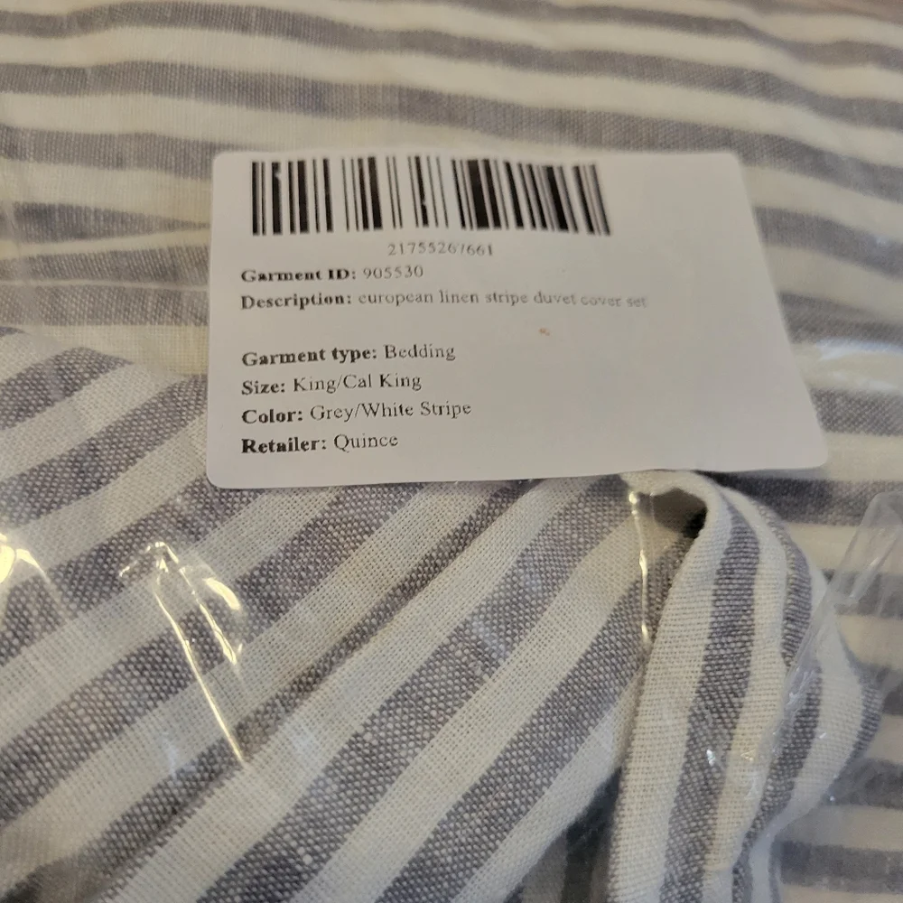 Quince European Linen Duvet Cover Set - grey & white stripe